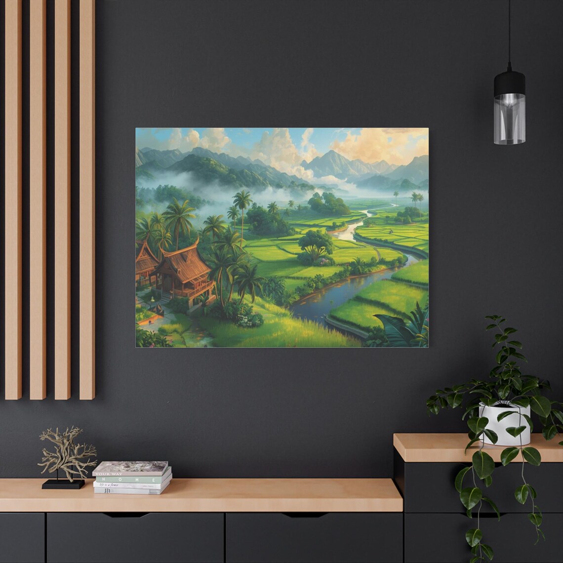 Green Rice Terrace Fields Tropical Village Morning Scenic Poster