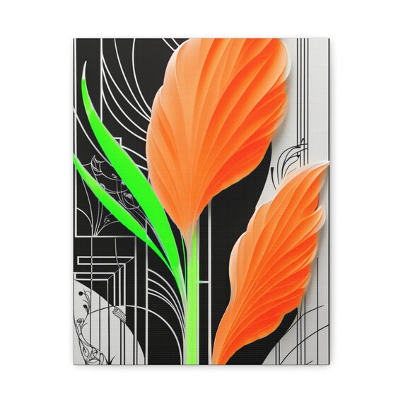 Art Deco Orange Blossom Flower Geometric Botanical Style Print