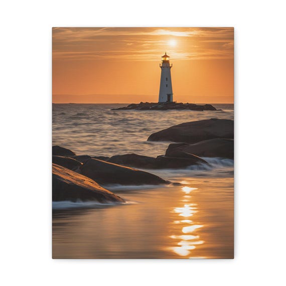 Lighthouse Sunset Canvas Print Coastal Gallery Wall Art