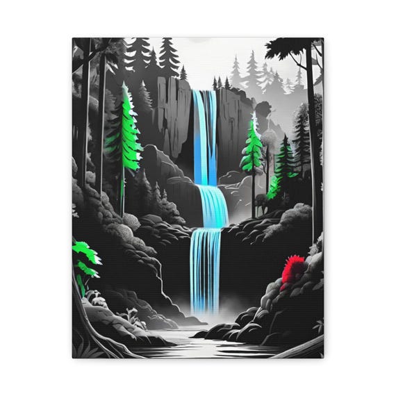 Waterfall Canvas Wall Art Modern Forest Scene Home Decor