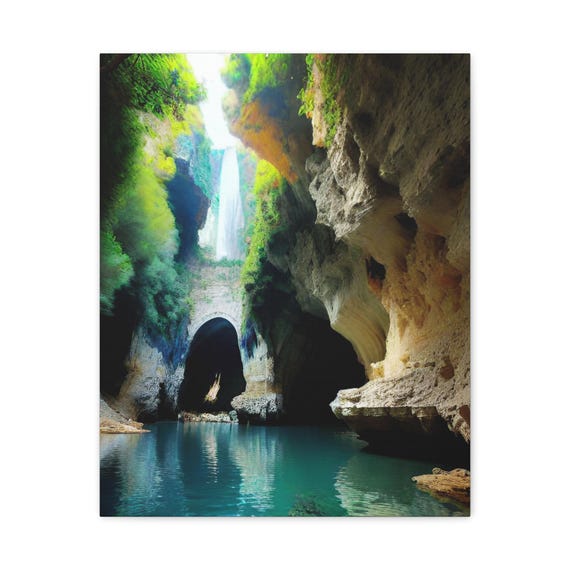 Waterfall Cave Matte Canvas Art Print Modern Home Decor