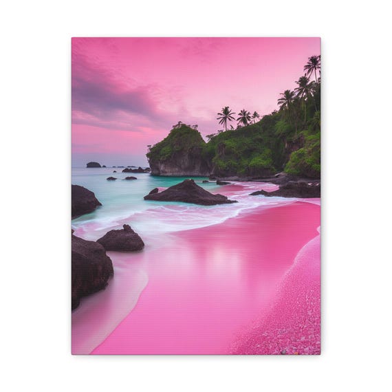 Pink Sand Beach Canvas Art Print Tropical Island Wall Decor