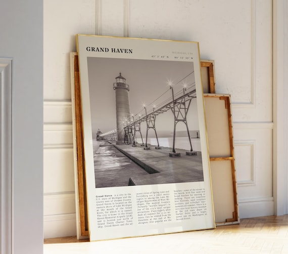 Grand Haven Michigan Lighthouse Great Lakes Black White Poster