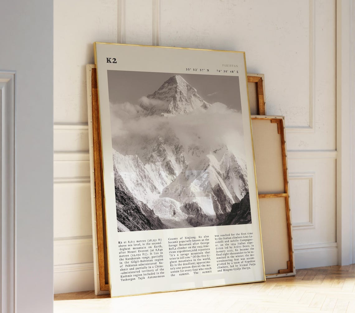 K2 Mountain Print Karakorum Wall Art Epic Poster Gift For Adventure And Nature Lovers