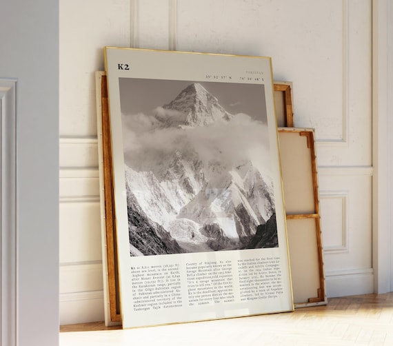 K2 Mountain Pakistan Karakoram Black White Summit Photography Poster
