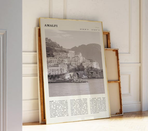 Amalfi Black White Poster Vintage Italy Coast Print Ideal Gift For Travel Lovers