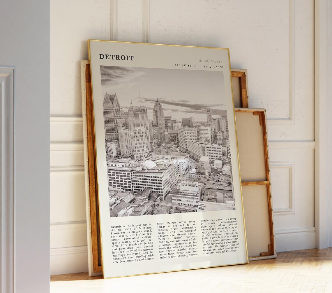 Detroit City Skyline Poster Print, Urban Gift