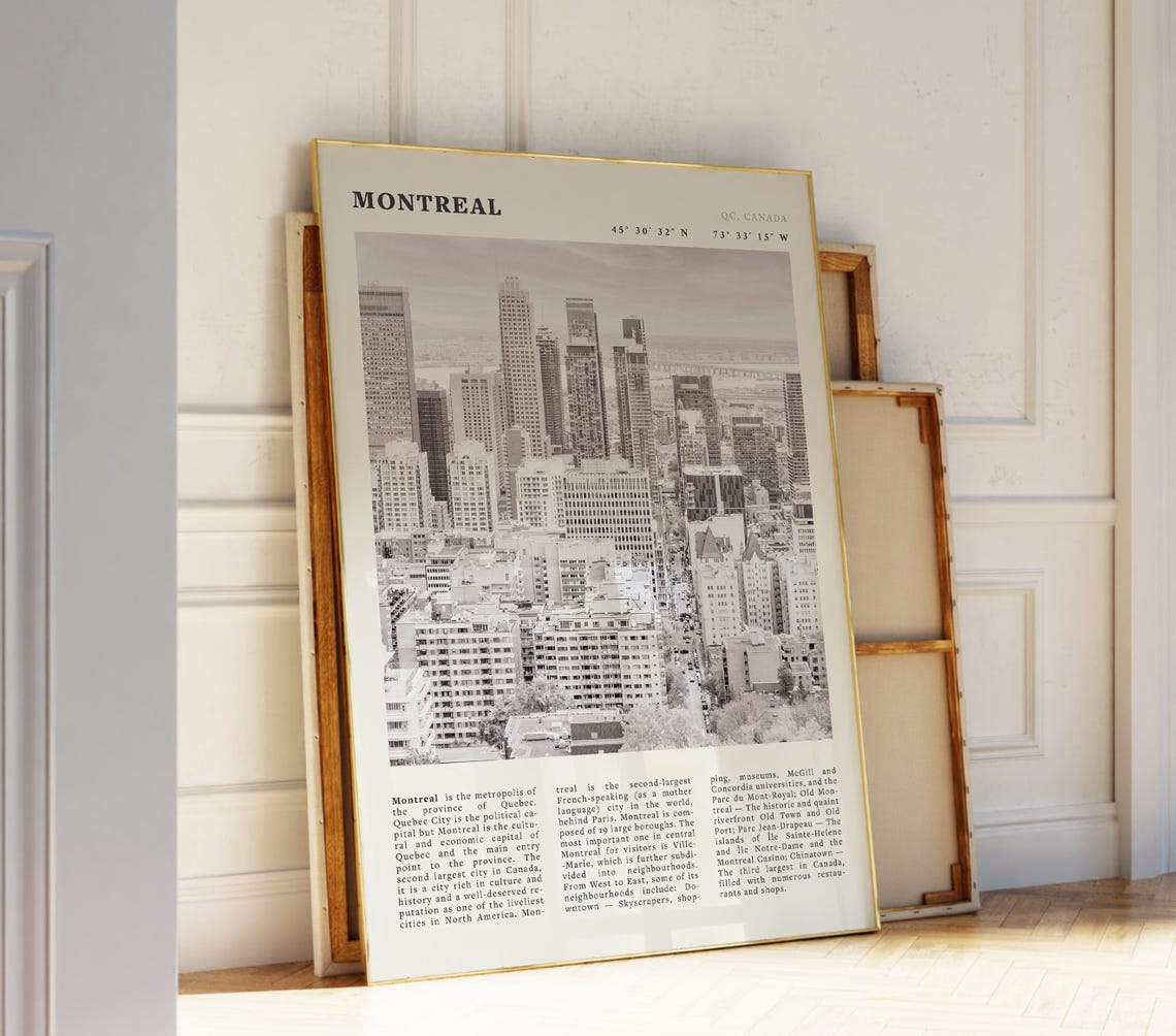 Montreal Black White Skyline Poster Vintage City Print Elegant Gift For Urban Lovers