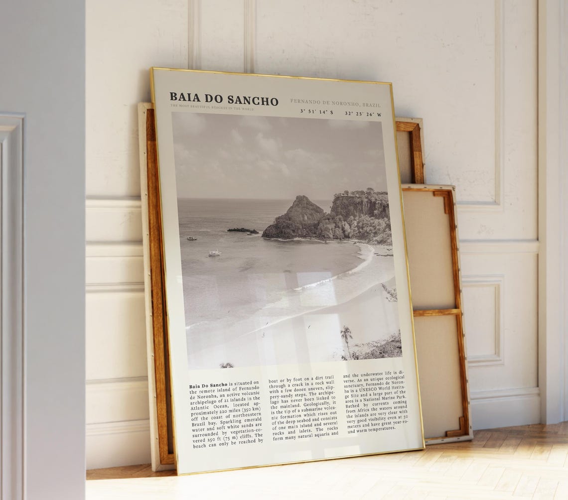 Baia do Sancho Brazil Beach Black White Coastal Travel Poster