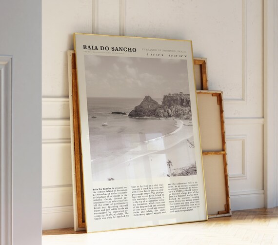 Baia do Sancho Brazil Beach Black White Coastal Travel Poster