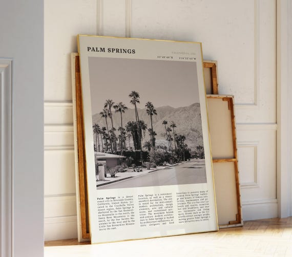 Palm Springs Black White Travel Poster Retro Desert City Art For Lovers Midcentury Modern Architecture Print
