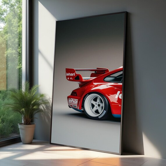 Red Porsche 911 Rear Wing Race Car Studio Photography Poster