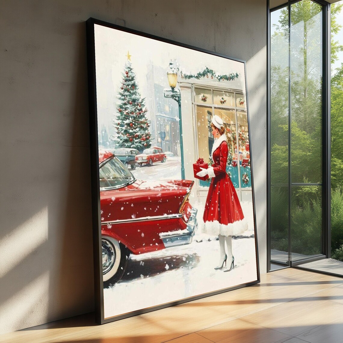 Vintage Christmas Scene, Retro Holiday Art Print