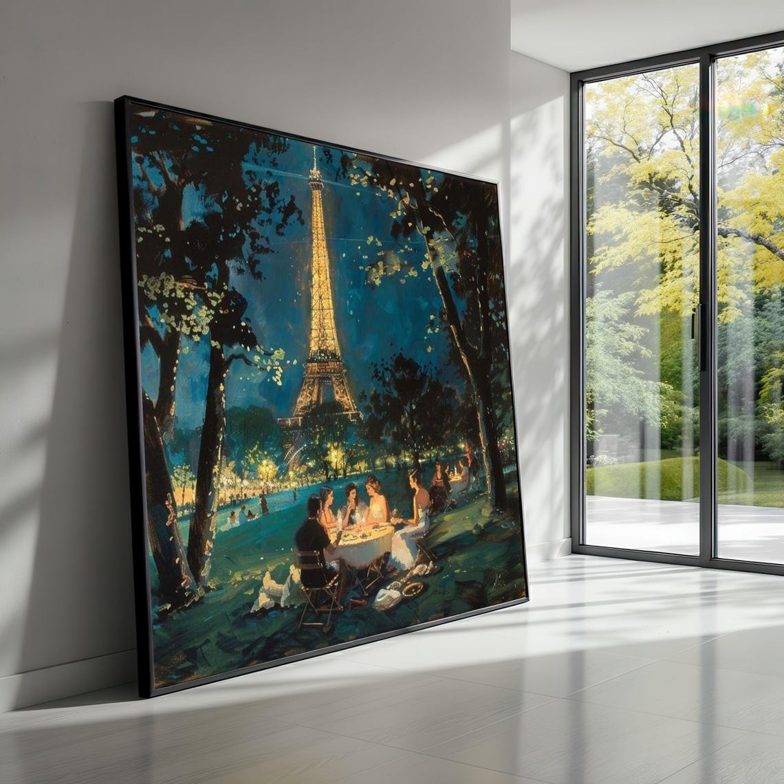Eiffel Tower Night Romantic Paris City Dinner Scene Wall Art
