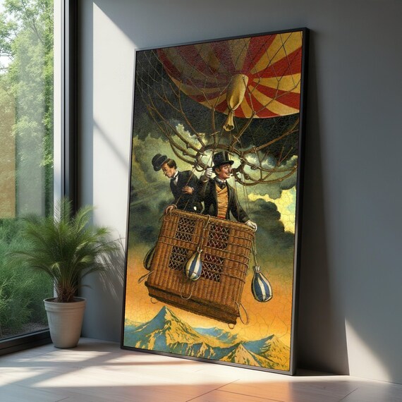 Vintage Hot Air Balloon Adventure Canvas Steampunk Flight Wall Art Victorian Airship Illustration Retro Ride Decoration