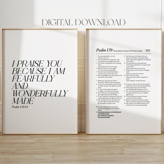 Psalm 13914 Fearfully And Wonderfully Made Bible Chapter Poster Bible Verse Wall Art Christian Wall Art Nursery Wall Art