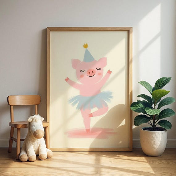 Balletdancing Pig Print Party Hat Piglet Tutu Illustration Toddler Room Decor