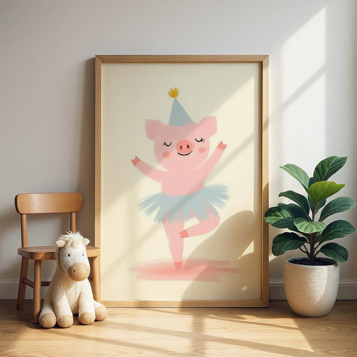 Balletdancing Pig Print Party Hat Piglet Tutu Illustration Toddler Room Decor