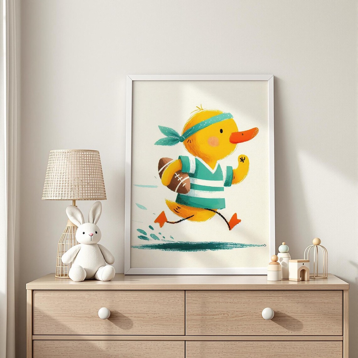 Running Duck With Football Cute Nursery Sports Kids Wall Art