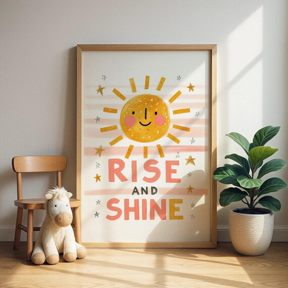 Rise And Shine Sun Quote Print Cheerful Typography Nursery Art Kids Room Decor