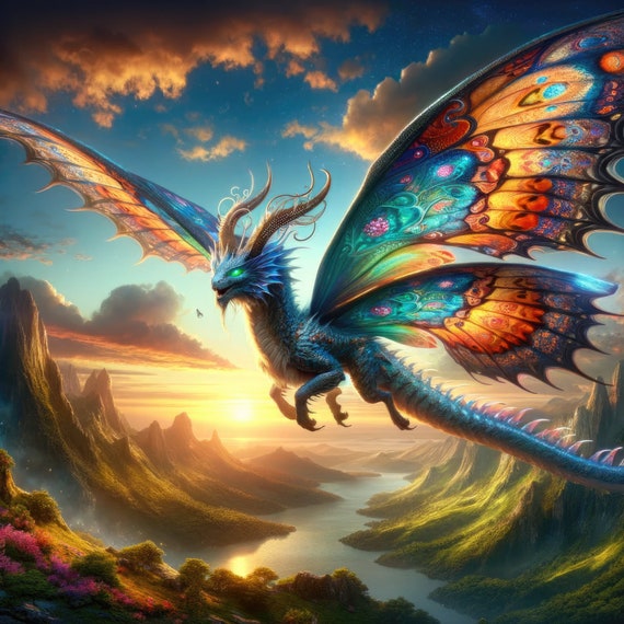 Butterfly Dragon Fantasy Art, Art Print