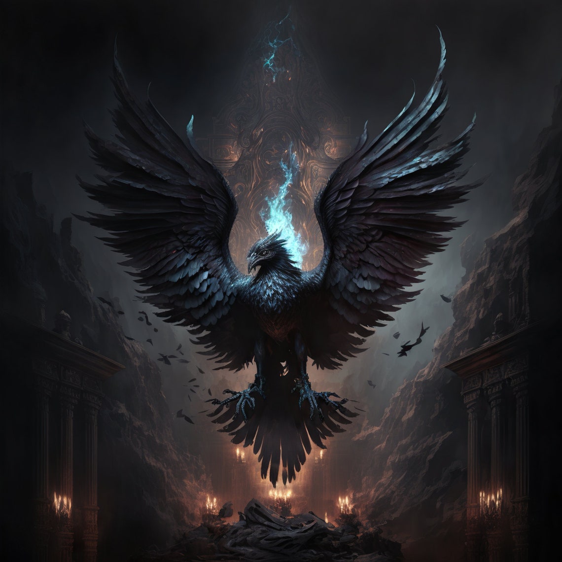Obsidian Phoenix Fantasy Art Poster