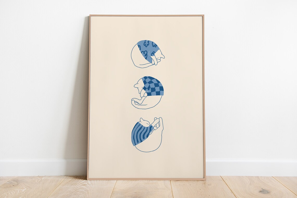 Cat Line Art Print, Cats in Sweaters Poster - Image 3