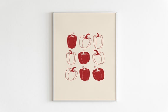 Red Pepper Print Red Bell Pepper Wall Decor Food Art Food Illustration Vegetable Poster Kitchen Wall Decor