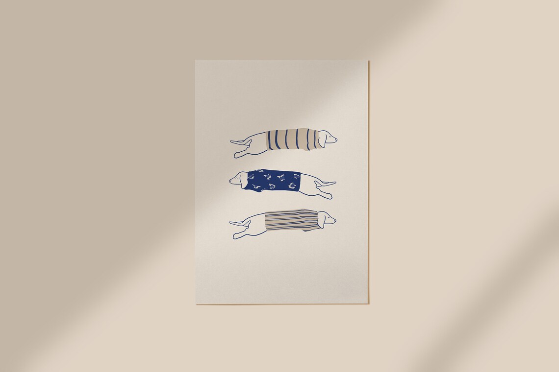 Cute Dachshunds in Knitted Sweaters Minimalist Dog Line Art Poster - Image 3