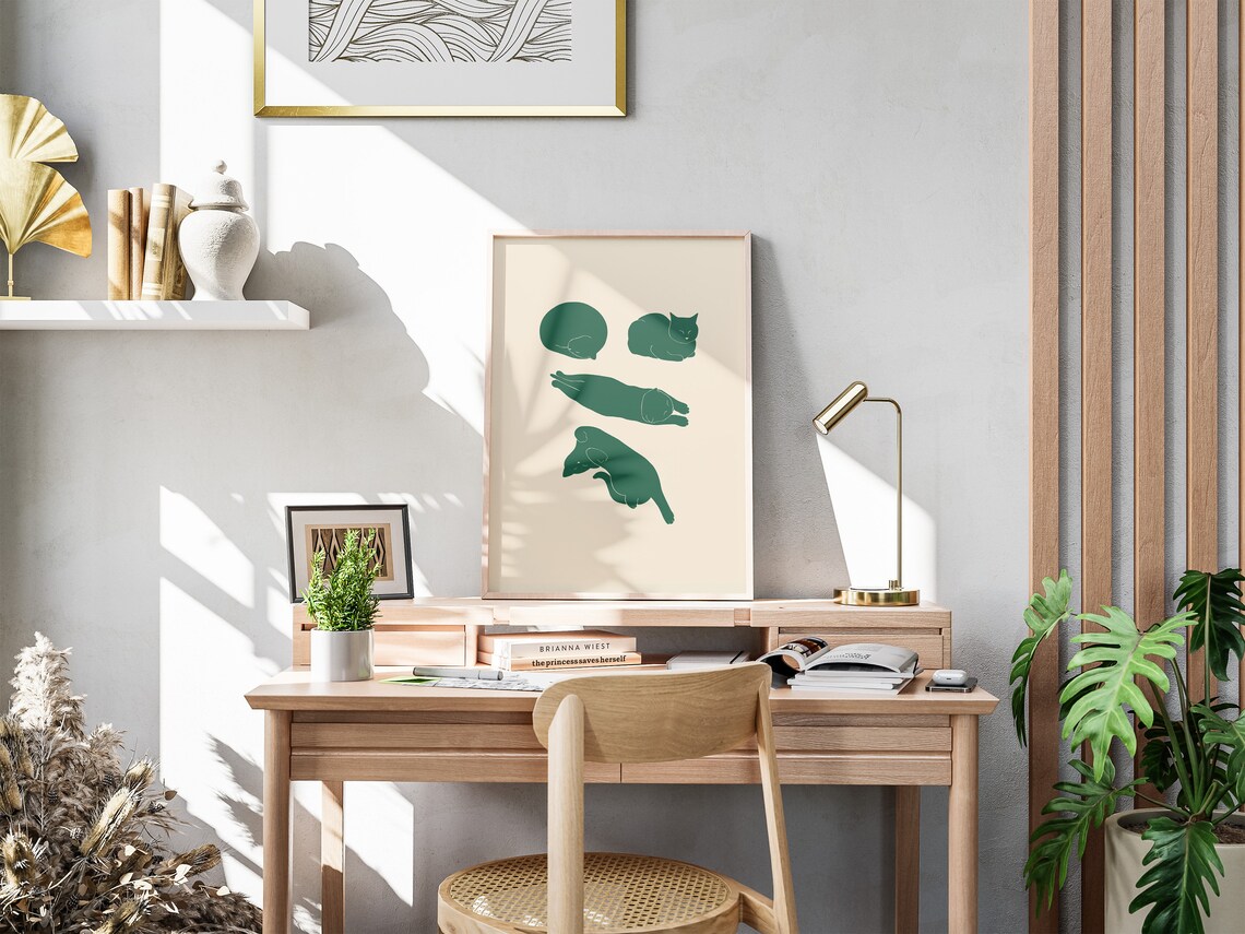 Sleeping Cat Illustrated Art Print, Cat Lover Decor - Image 3