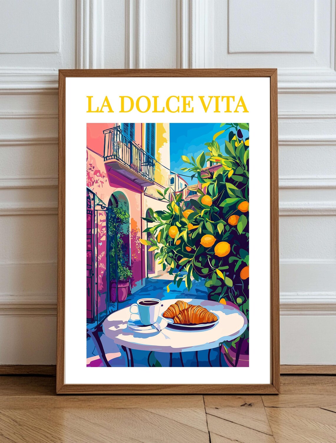 La Dolce Vita Italian Lemon Street Cafe Breakfast Retro Travel Poster