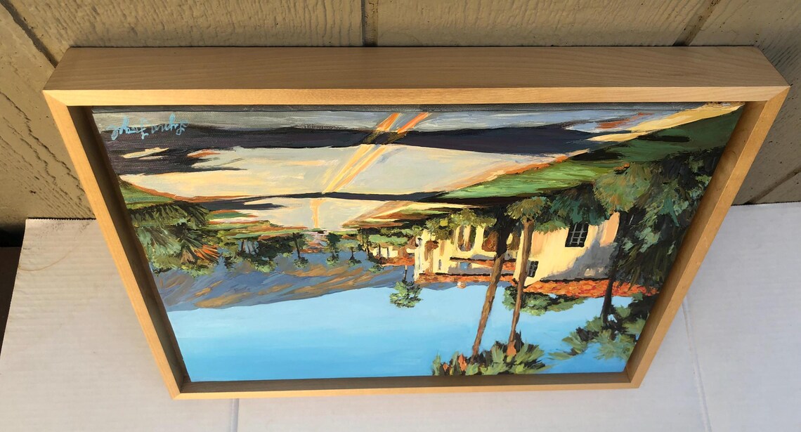 Santa Barbara Palm Street Red Tile Roofs Mountains Painting Poster - Image 2