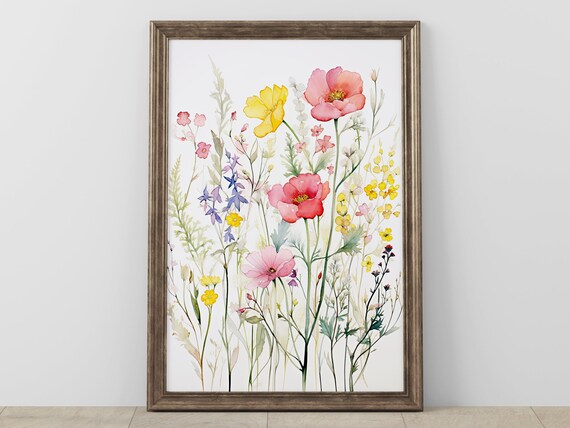 Pastel Watercolor Wildflowers Spring Botanical Garden Art Poster