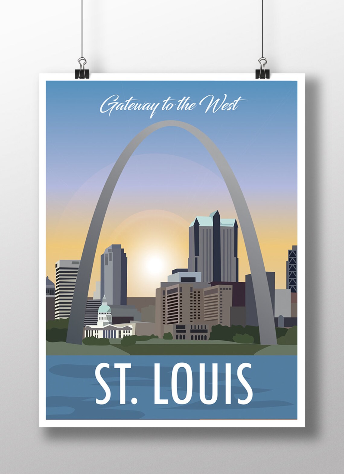 St Louis Missouri Gateway Arch Sunset Skyline Retro City Travel Poster