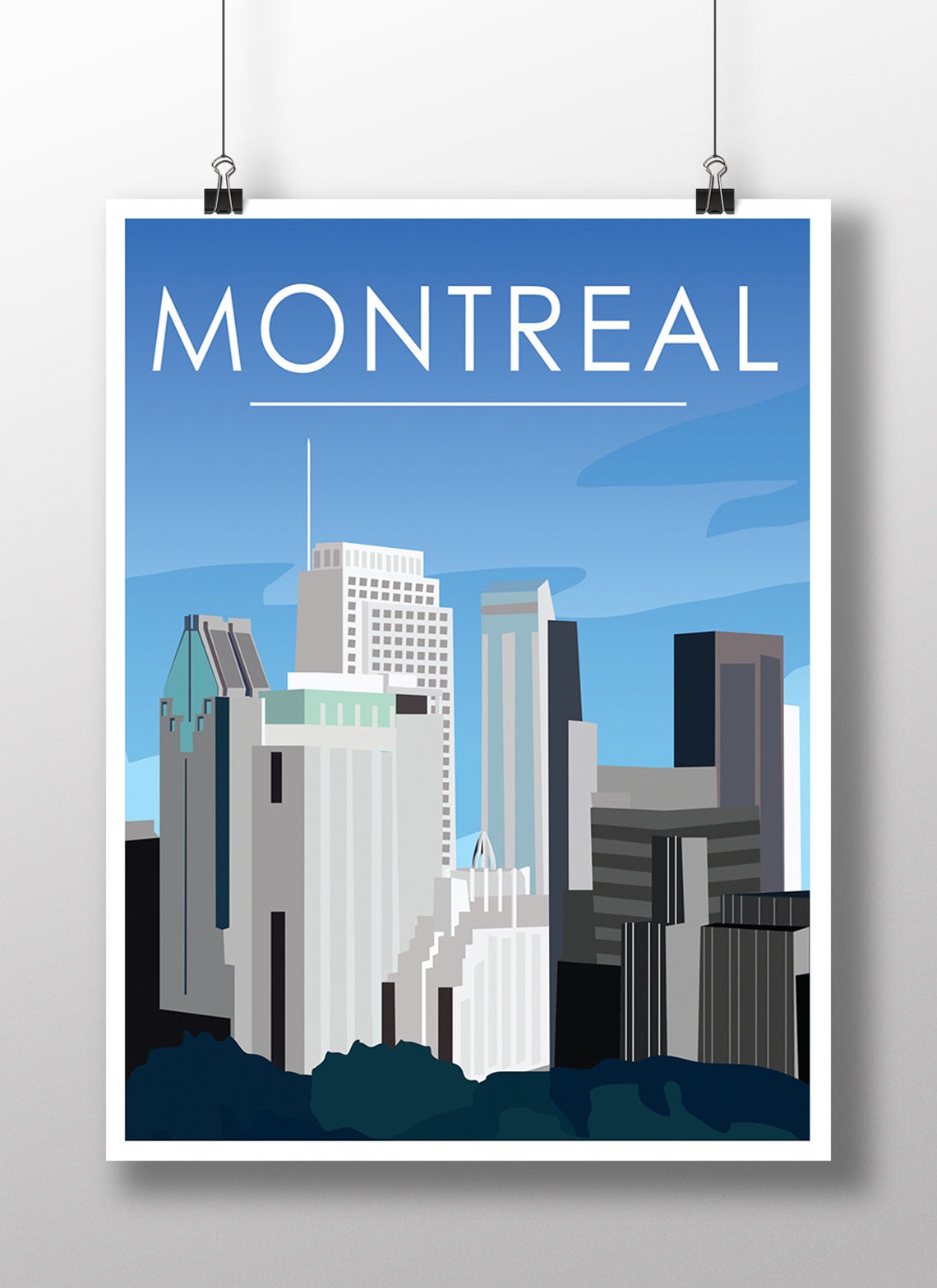 Montreal Quebec Downtown Skyline Modern City Blue Minimalist Poster