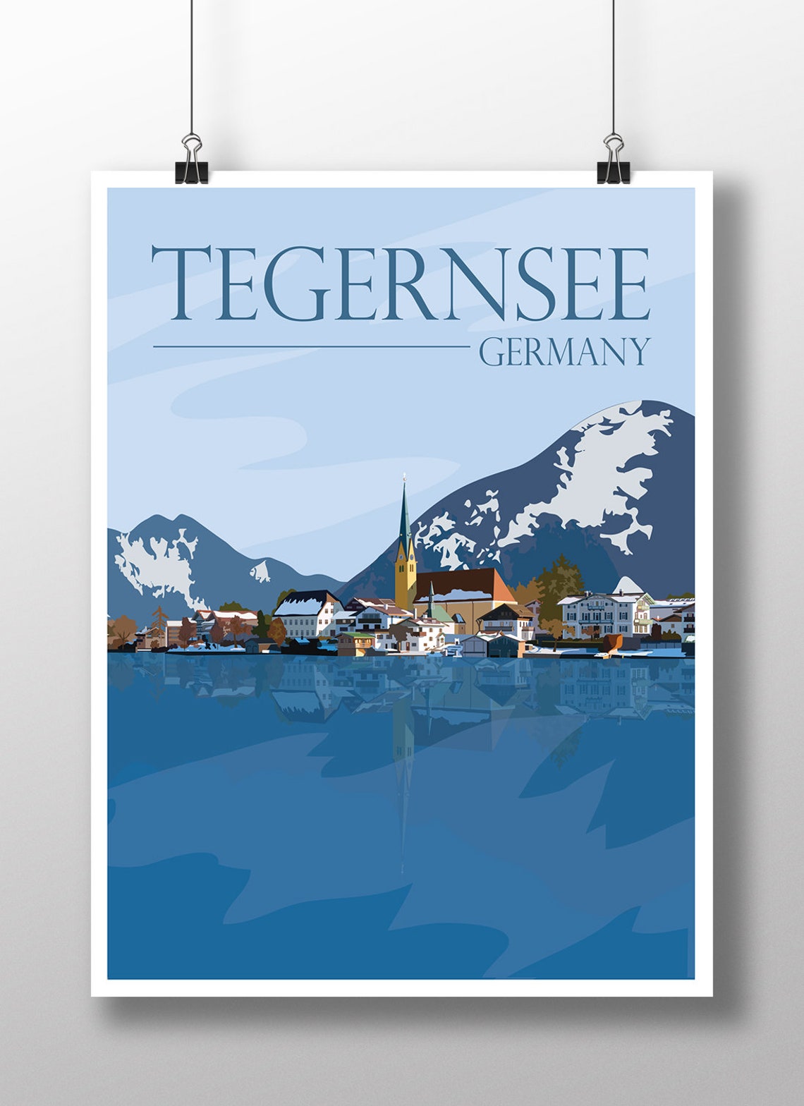 Tegernsee Germany Alpine Lake Village Reflection Retro Art Poster