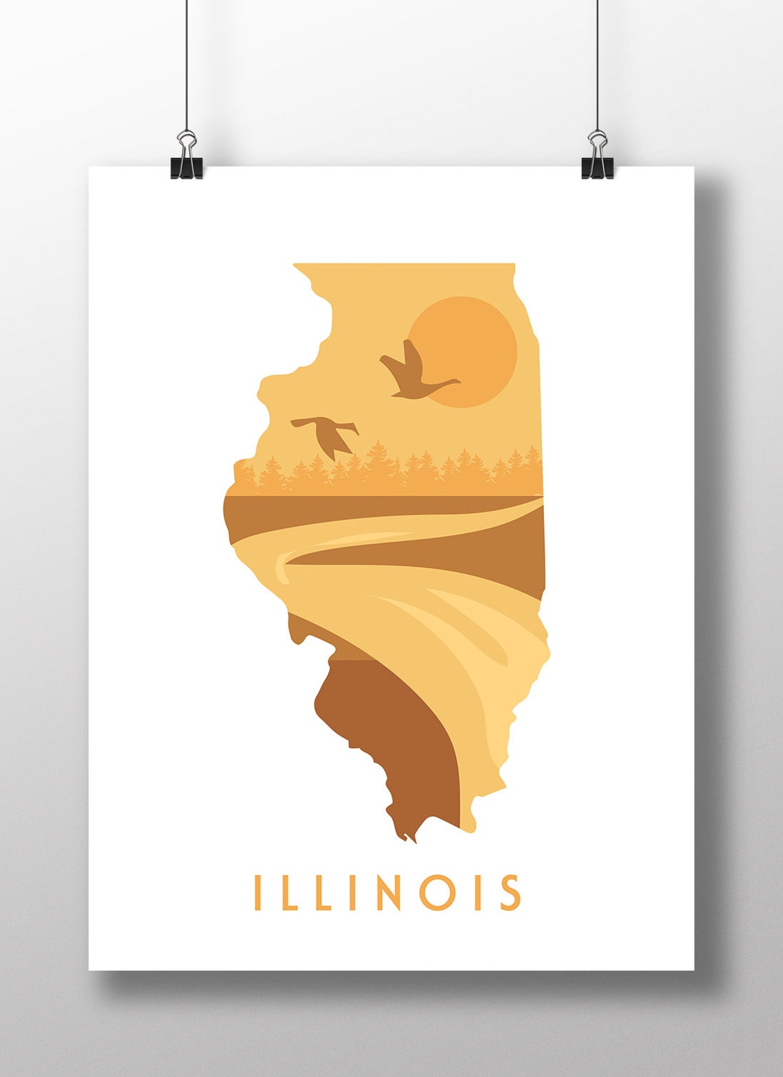 Illinois Autumn Wetland Golden River Geese Sunset State Poster