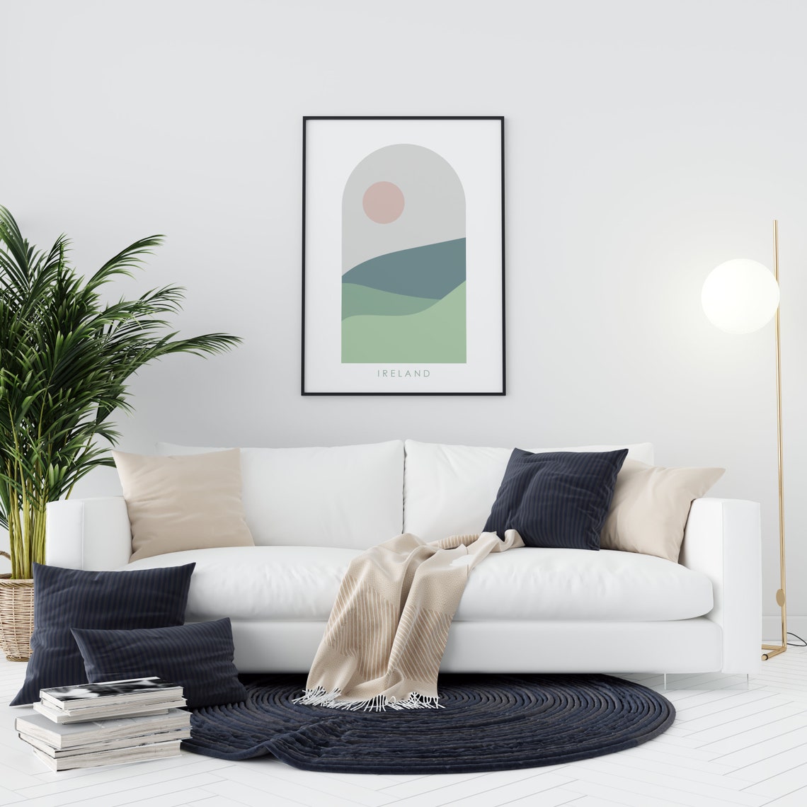 Ireland Minimalist Arch Green Rolling Hills Warm Soft Sun Poster