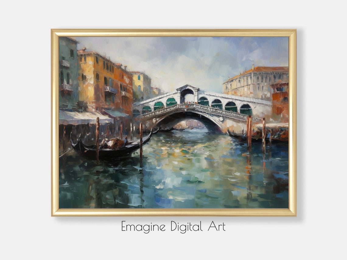 Rialto Bridge Venice Gondolas Canal Impressionist Painting Poster
