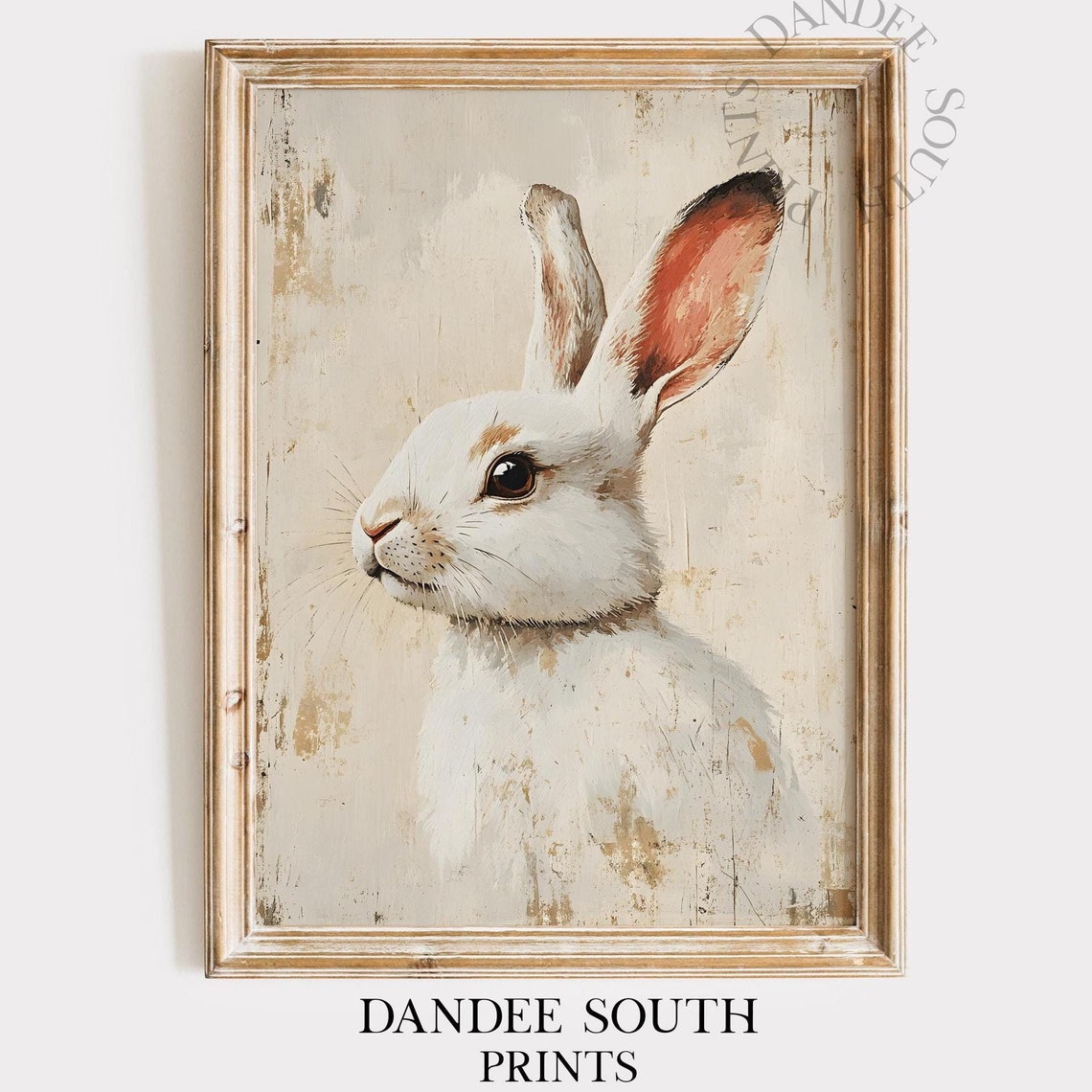 Vintage Bunny Wall Art Painting Country Farmhouse Rustic Spring Rabbit Decor Easter 046