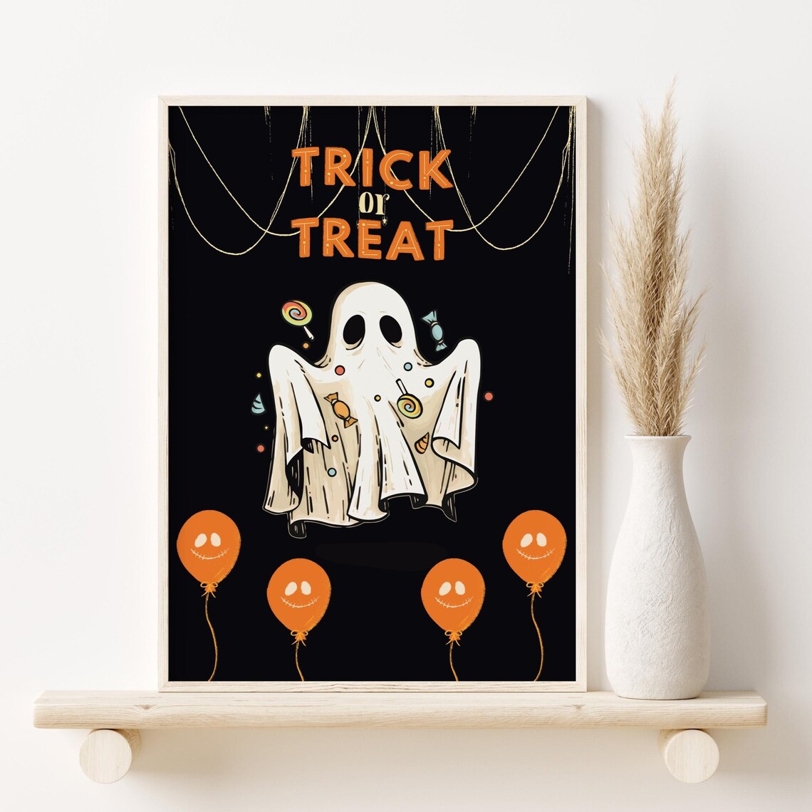Trick Or Treat Halloween Poster, Cute Ghost Kids Decor