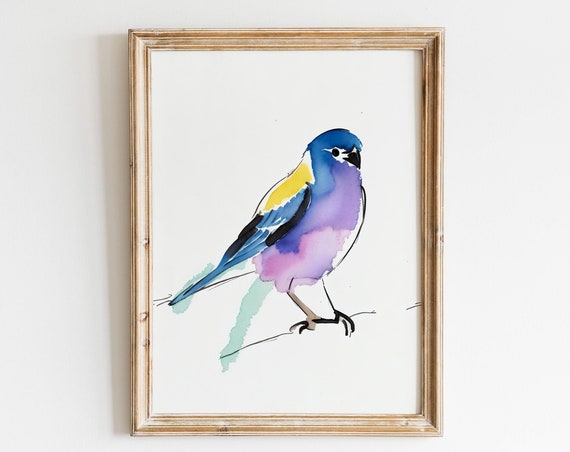 Small Parrot Watercolor Sketch, Nursery Decor