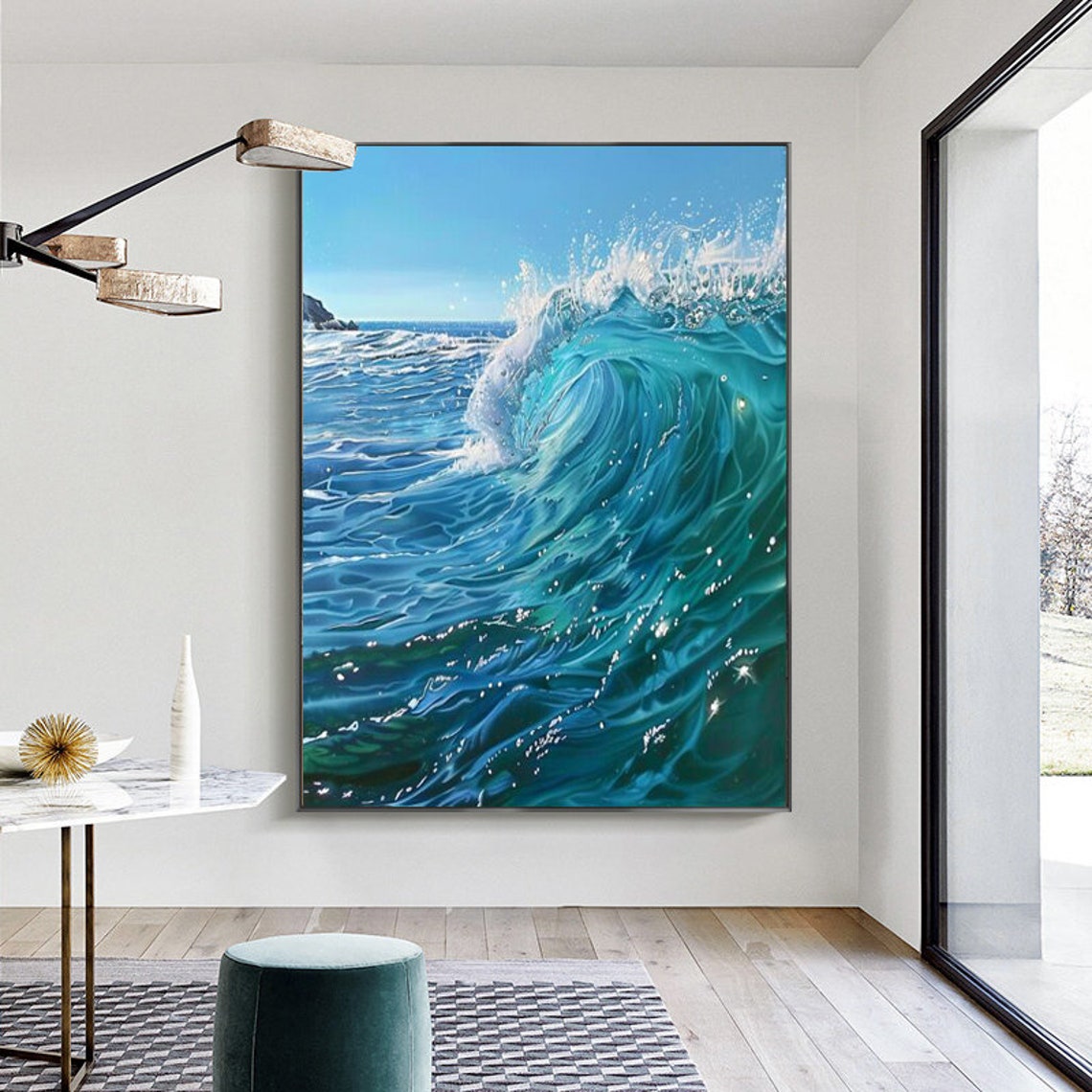 Perfect Curling Glassy Barrel Ocean Wave in Shades of Blue Poster - Image 6