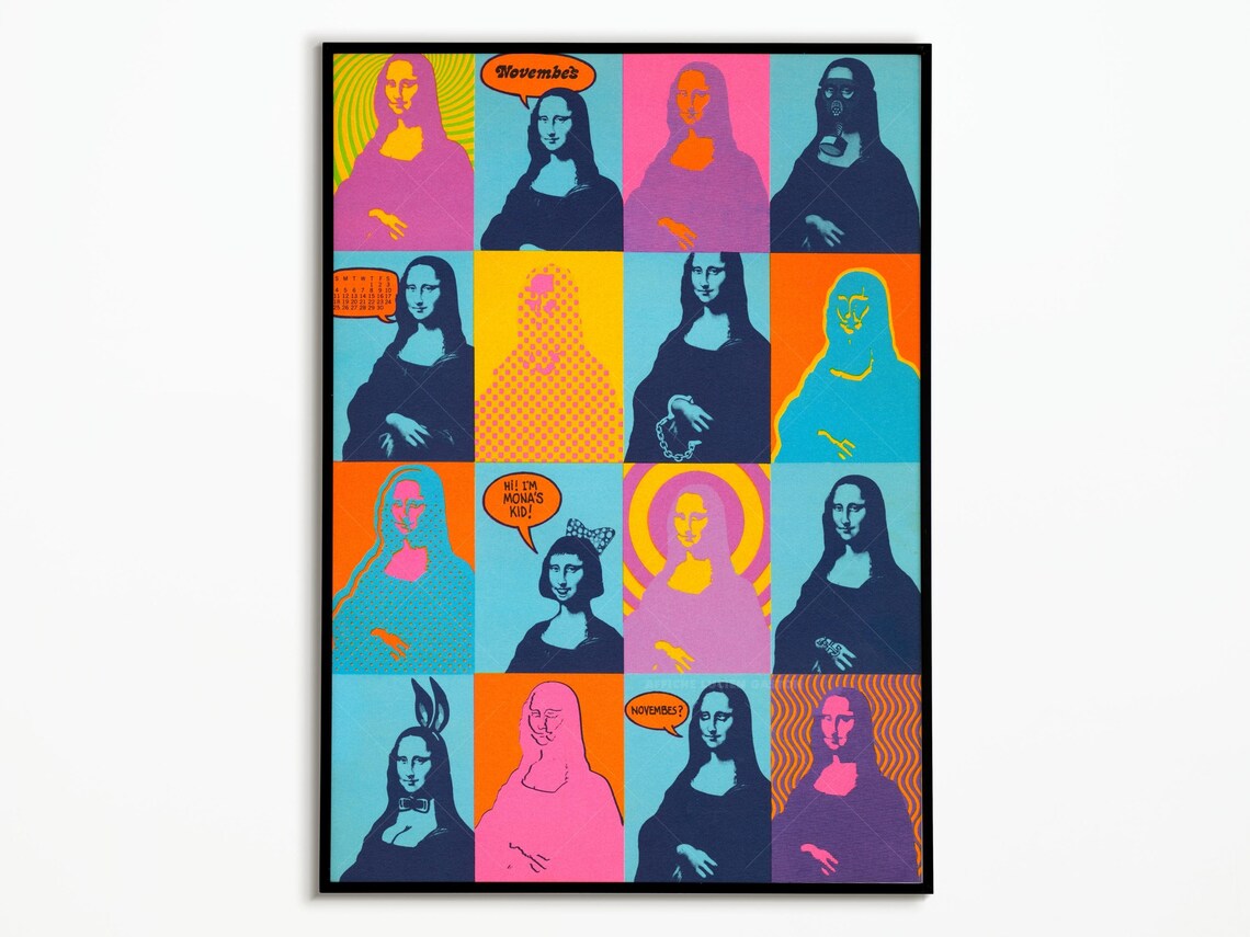 Mona Lisa Pop Art Grid Colorful November Calendar Comic Art Poster
