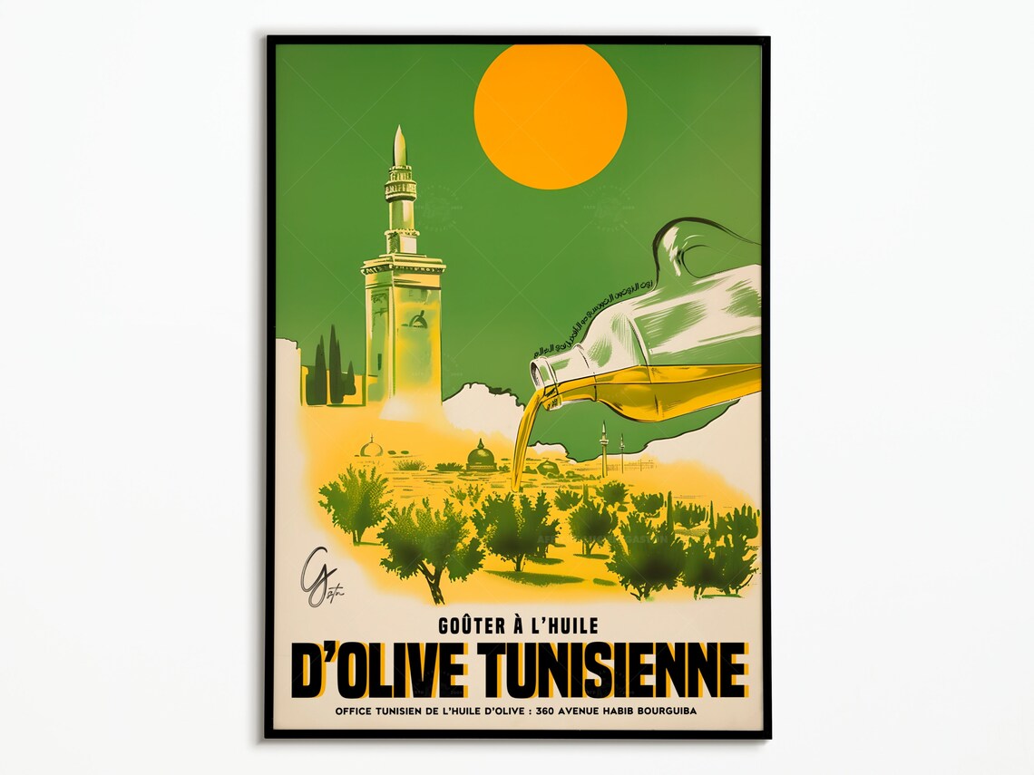 Vintage Tunisian Olive Oil Poster, Food Poster