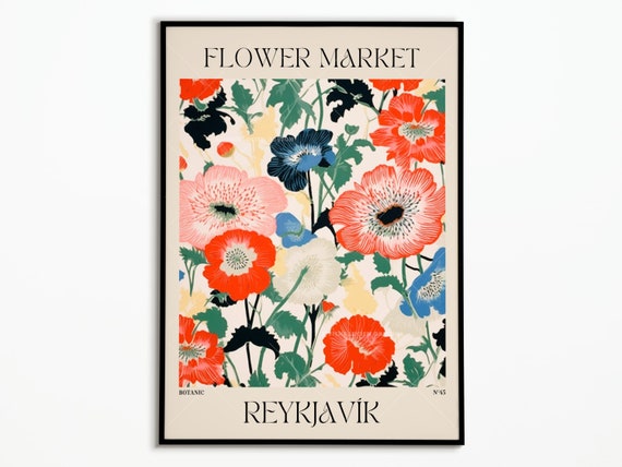 Flower Market Reykjavik Poster, Botanical Art Print