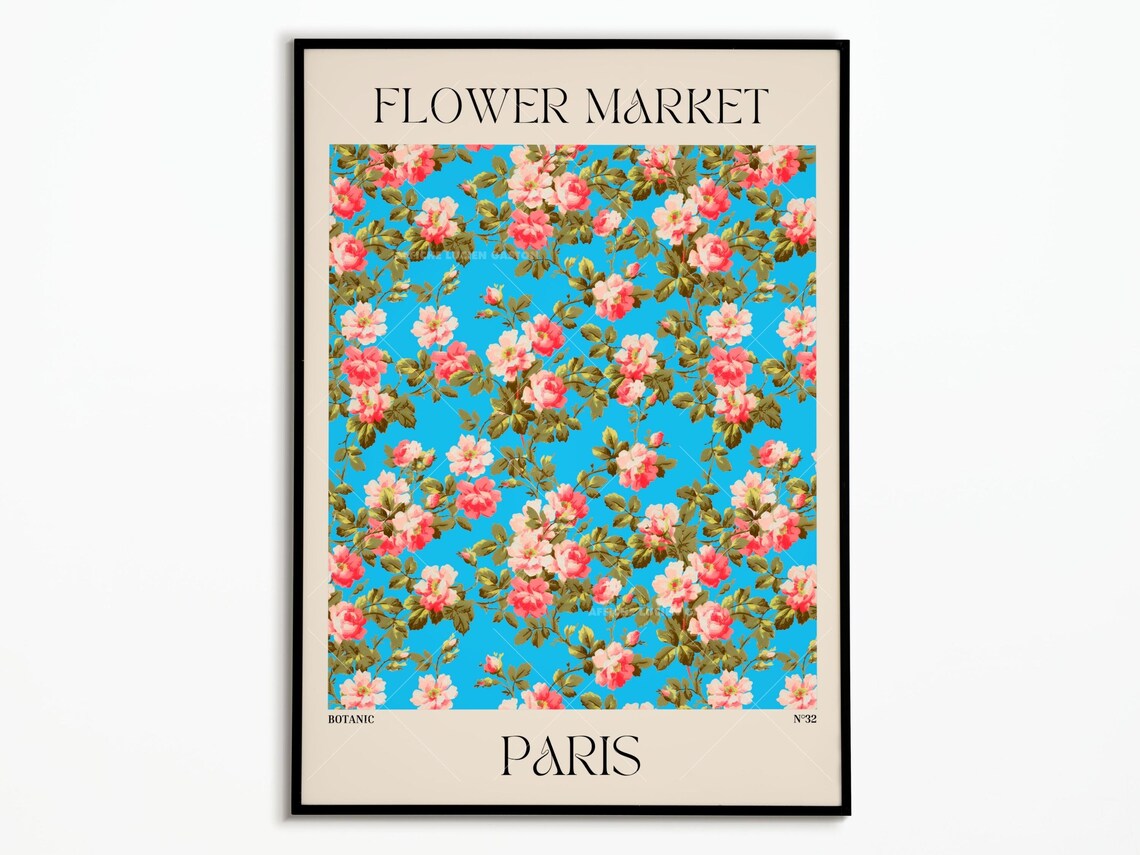 Flower Market Floral Poster, Botanical Wall Decor