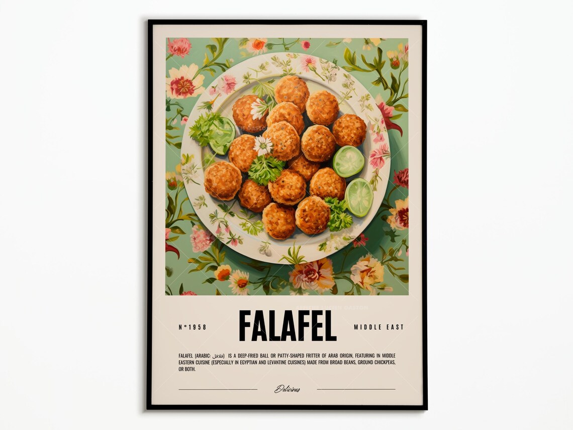 Falafel Middle East No 1950 Chickpea Fritter Recipe Kitchen Art Poster