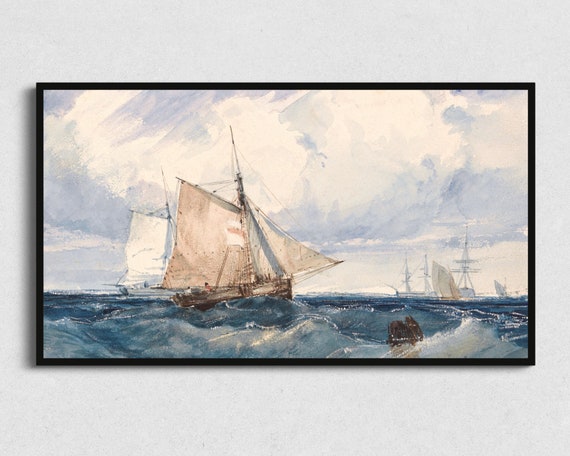 Vintage Sailboat Watercolor Art Print, Nautical