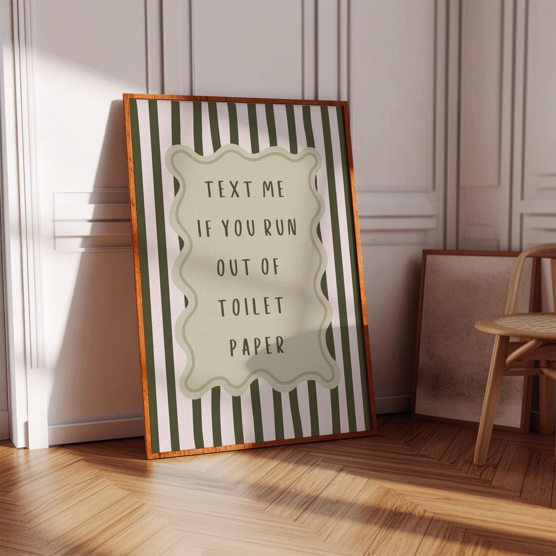 Text Me If You Run Out of Toilet Paper Green Striped Bathroom Poster